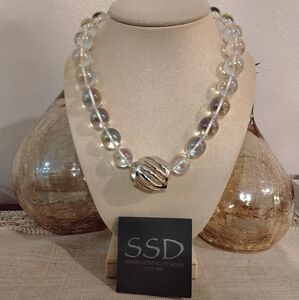 Simon Sebbag Iridescent Beaded Necklace with Silver Accent
